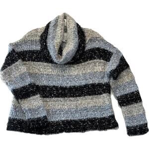 PAPER CRANE Oversized Turtleneck Sweater Women's Size S Black Blue White Striped